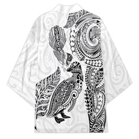 Aotearoa Moko Tribal Tattoo Kimono New Zealand Maori Penguin and Fantail White Color