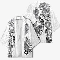 Aotearoa Moko Tribal Tattoo Kimono New Zealand Maori Penguin and Fantail White Color