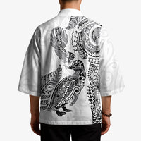 Aotearoa Moko Tribal Tattoo Kimono New Zealand Maori Penguin and Fantail White Color