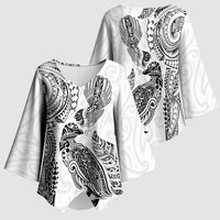 Aotearoa Moko Tribal Tattoo Kimono Sleeve Blouse New Zealand Maori Penguin and Fantail White Color