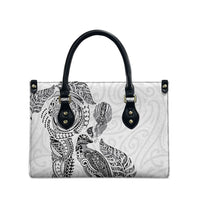Aotearoa Moko Tribal Tattoo Leather Bag New Zealand Maori Penguin and Fantail White Color