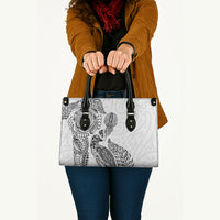 Aotearoa Moko Tribal Tattoo Leather Bag New Zealand Maori Penguin and Fantail White Color