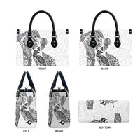 Aotearoa Moko Tribal Tattoo Leather Bag New Zealand Maori Penguin and Fantail White Color