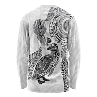 Aotearoa Moko Tribal Tattoo Long Sleeve Shirt New Zealand Maori Penguin and Fantail White Color