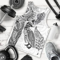 Aotearoa Moko Tribal Tattoo Men Tank Top New Zealand Maori Penguin and Fantail White Color
