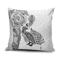 Aotearoa Moko Tribal Tattoo Pillow Cover New Zealand Maori Penguin and Fantail White Color