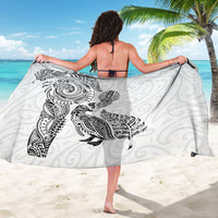 Aotearoa Moko Tribal Tattoo Sarong New Zealand Maori Penguin and Fantail White Color
