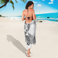 Aotearoa Moko Tribal Tattoo Sarong New Zealand Maori Penguin and Fantail White Color