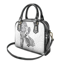 Aotearoa Moko Tribal Tattoo Shoulder Handbag New Zealand Maori Penguin and Fantail White Color