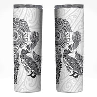 Aotearoa Moko Tribal Tattoo Skinny Tumbler New Zealand Maori Penguin and Fantail White Color