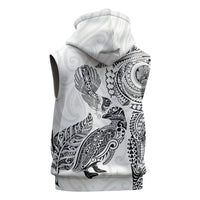 Aotearoa Moko Tribal Tattoo Sleeveless Hoodie New Zealand Maori Penguin and Fantail White Color