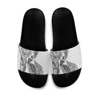 Aotearoa Moko Tribal Tattoo Slide Sandals New Zealand Maori Penguin and Fantail White Color