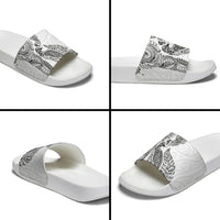 Aotearoa Moko Tribal Tattoo Slide Sandals New Zealand Maori Penguin and Fantail White Color