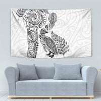 Aotearoa Moko Tribal Tattoo Tapestry New Zealand Maori Penguin and Fantail White Color