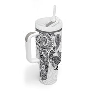 Aotearoa Moko Tribal Tattoo Tumbler With Handle New Zealand Maori Penguin and Fantail White Color