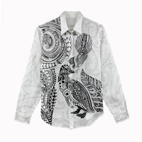 Aotearoa Moko Tribal Tattoo Women Casual Shirt New Zealand Maori Penguin and Fantail White Color
