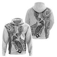 Aotearoa Moko Tribal Tattoo Zip Hoodie New Zealand Maori Penguin and Fantail White Color