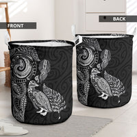 Aotearoa Moko Tribal Tattoo Laundry Basket New Zealand Maori Penguin and Fantail Black Color