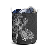 Aotearoa Moko Tribal Tattoo Laundry Basket New Zealand Maori Penguin and Fantail Black Color