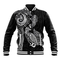 Aotearoa Moko Tribal Tattoo Baseball Jacket New Zealand Maori Penguin and Fantail Black Color