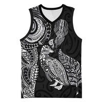 Aotearoa Moko Tribal Tattoo Basketball Jersey New Zealand Maori Penguin and Fantail Black Color
