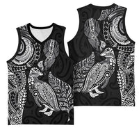 Aotearoa Moko Tribal Tattoo Basketball Jersey New Zealand Maori Penguin and Fantail Black Color