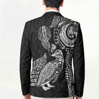 Aotearoa Moko Tribal Tattoo Blazer New Zealand Maori Penguin and Fantail Black Color
