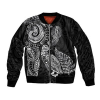 Aotearoa Moko Tribal Tattoo Bomber Jacket New Zealand Maori Penguin and Fantail Black Color