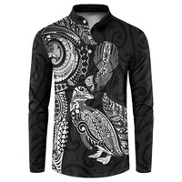 Aotearoa Moko Tribal Tattoo Button Sweatshirt New Zealand Maori Penguin and Fantail Black Color
