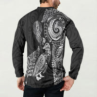 Aotearoa Moko Tribal Tattoo Button Sweatshirt New Zealand Maori Penguin and Fantail Black Color