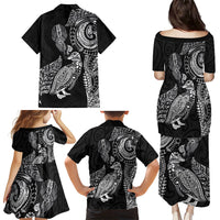 Aotearoa Moko Tribal Tattoo Family Matching Puletasi and Hawaiian Shirt New Zealand Maori Penguin and Fantail Black Color