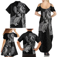 Aotearoa Moko Tribal Tattoo Family Matching Summer Maxi Dress and Hawaiian Shirt New Zealand Maori Penguin and Fantail Black Color
