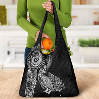 Aotearoa Moko Tribal Tattoo Grocery Bag New Zealand Maori Penguin and Fantail Black Color