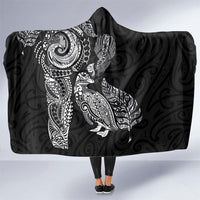 Aotearoa Moko Tribal Tattoo Hooded Blanket New Zealand Maori Penguin and Fantail Black Color