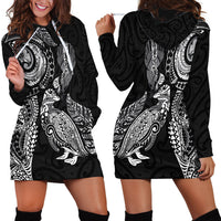 Aotearoa Moko Tribal Tattoo Hoodie Dress New Zealand Maori Penguin and Fantail Black Color