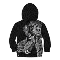 Aotearoa Moko Tribal Tattoo Kid Hoodie New Zealand Maori Penguin and Fantail Black Color