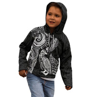 Aotearoa Moko Tribal Tattoo Kid Hoodie New Zealand Maori Penguin and Fantail Black Color