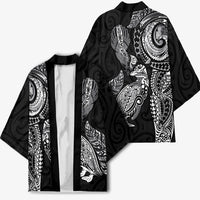 Aotearoa Moko Tribal Tattoo Kimono New Zealand Maori Penguin and Fantail Black Color
