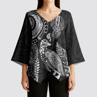 Aotearoa Moko Tribal Tattoo Kimono Sleeve Blouse New Zealand Maori Penguin and Fantail Black Color