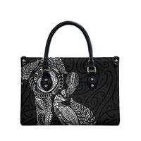 Aotearoa Moko Tribal Tattoo Leather Bag New Zealand Maori Penguin and Fantail Black Color