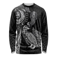 Aotearoa Moko Tribal Tattoo Long Sleeve Shirt New Zealand Maori Penguin and Fantail Black Color