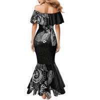 Aotearoa Moko Tribal Tattoo Mermaid Dress New Zealand Maori Penguin and Fantail Black Color