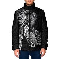 Aotearoa Moko Tribal Tattoo Padded Jacket New Zealand Maori Penguin and Fantail Black Color