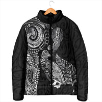 Aotearoa Moko Tribal Tattoo Padded Jacket New Zealand Maori Penguin and Fantail Black Color
