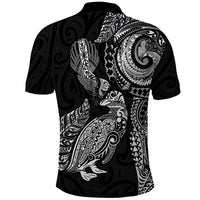 Aotearoa Moko Tribal Tattoo Polo Shirt New Zealand Maori Penguin and Fantail Black Color LT03 - Polynesian Pride
