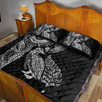 Aotearoa Moko Tribal Tattoo Quilt Bed Set New Zealand Maori Penguin and Fantail Black Color