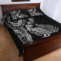 Aotearoa Moko Tribal Tattoo Quilt Bed Set New Zealand Maori Penguin and Fantail Black Color