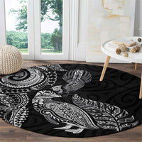 Aotearoa Moko Tribal Tattoo Round Carpet New Zealand Maori Penguin and Fantail Black Color
