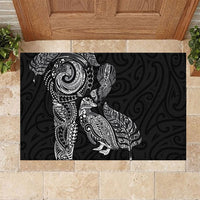 Aotearoa Moko Tribal Tattoo Rubber Doormat New Zealand Maori Penguin and Fantail Black Color