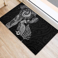 Aotearoa Moko Tribal Tattoo Rubber Doormat New Zealand Maori Penguin and Fantail Black Color